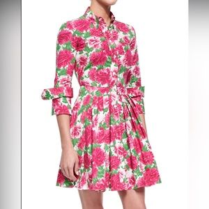 Michael Kors Peony-Print Double-Cuff Shirtdress, White/Geranium Pink Floral 4